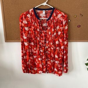 Red and Navy Blue Floral Blouse